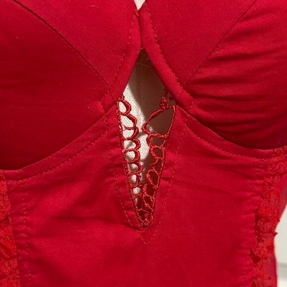 VTG Y2K Clk Clk Clk Red Lace Up Ruffle Lace Smocked Bustier Top w Padding S - Picture 3 of 8